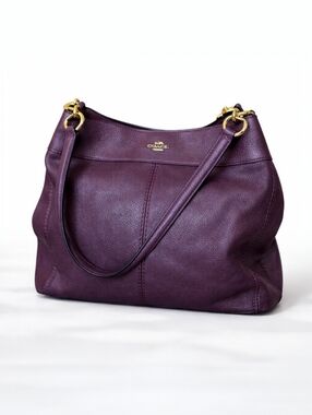 Coach Lexy Pebble Leather Shoulder Bag Oxblood Purple Gold Hardware Large Hobo
